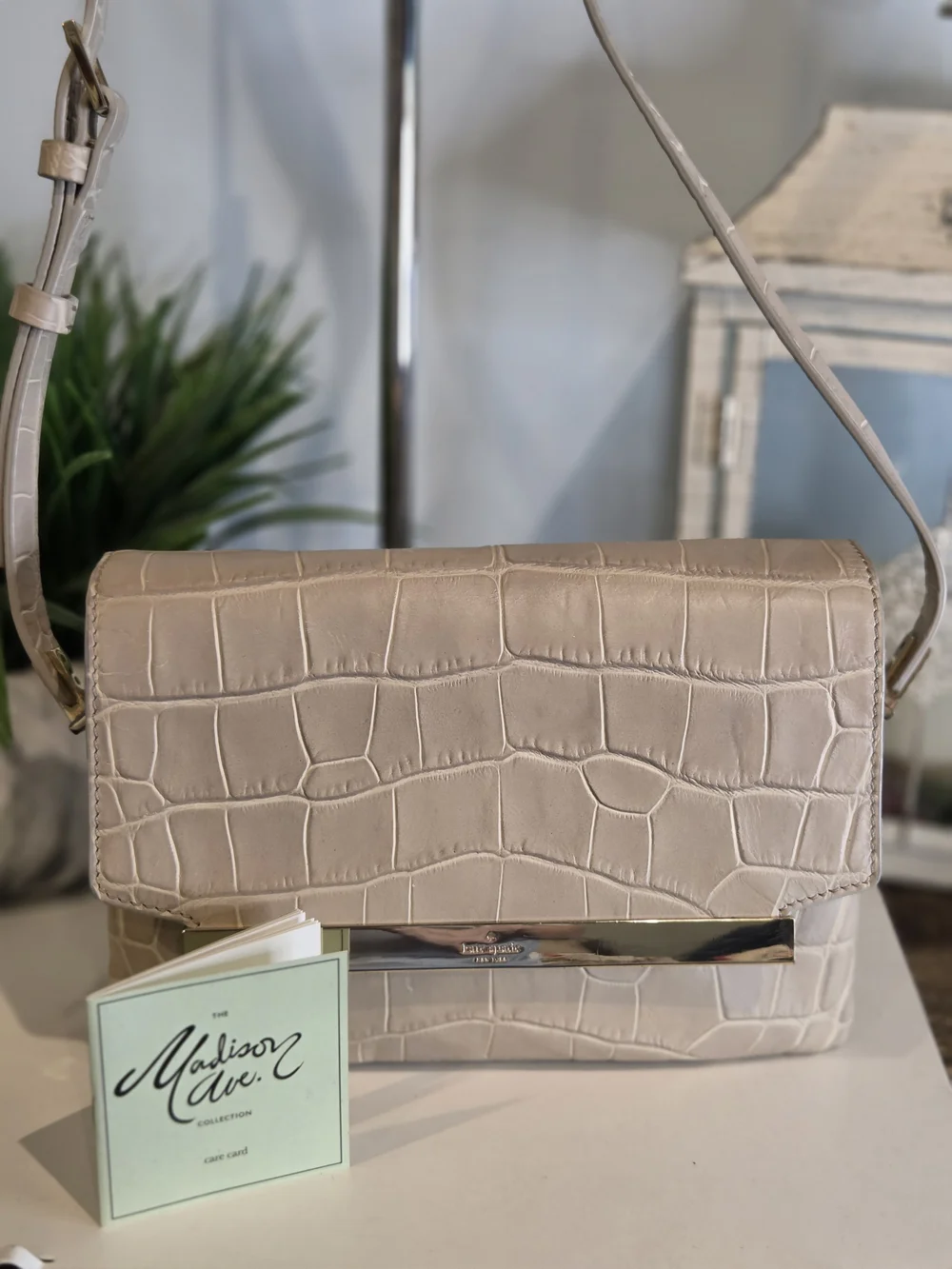 Kate Spade Madison Ave Collection Croc Embossed Leather Flap Bag